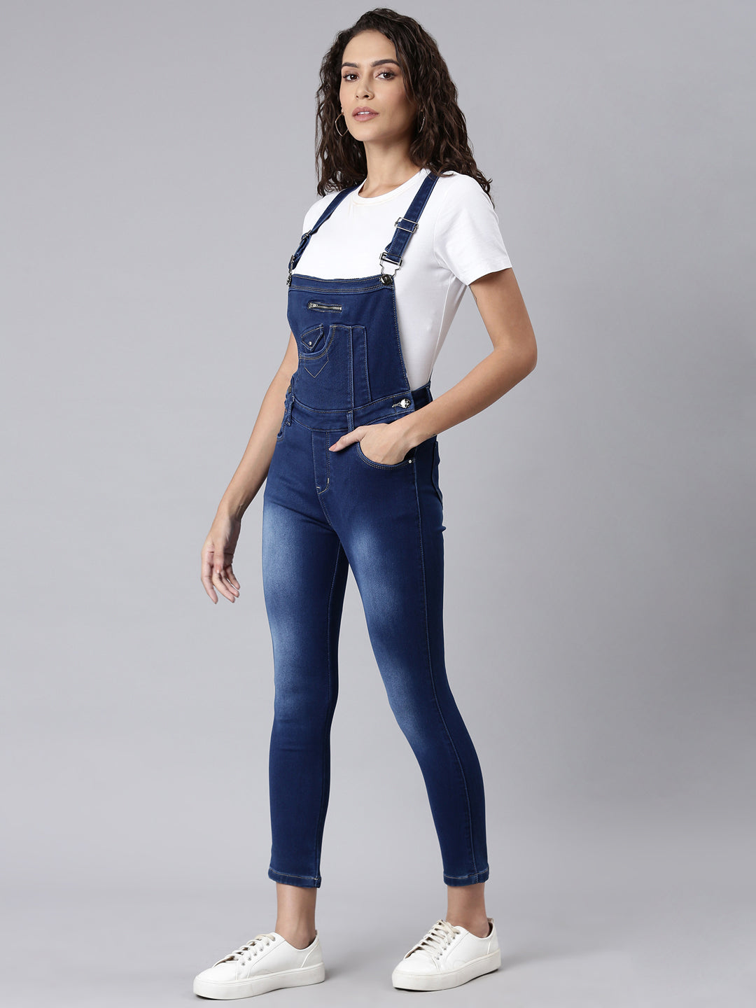 Women Blue Solid Dungaree