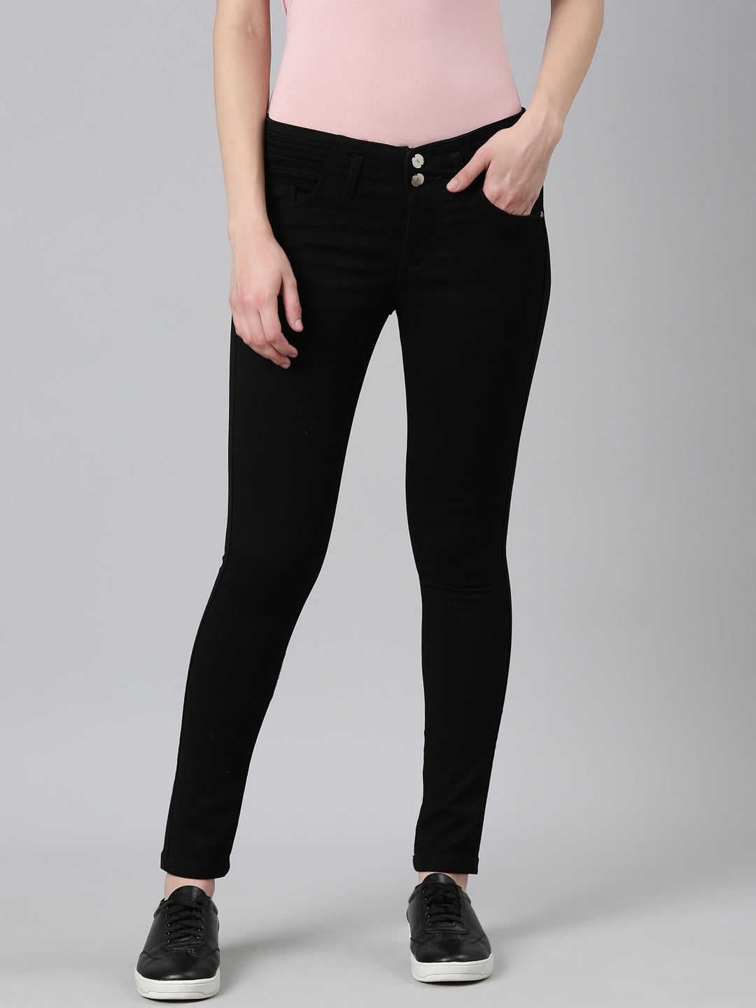 Women Black Solid Slim Fit Denim Jeans