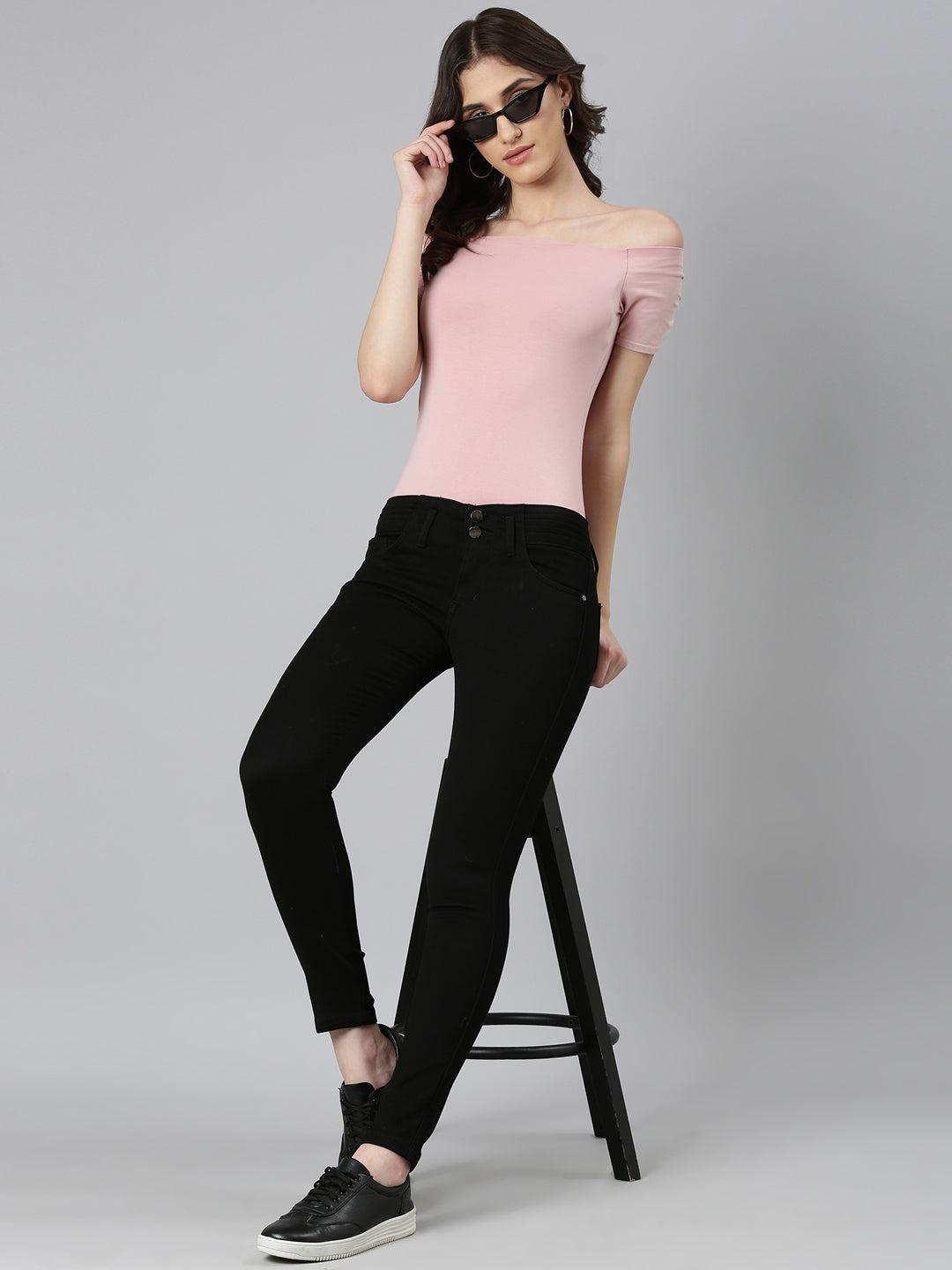 Women Black Solid Slim Fit Denim Jeans