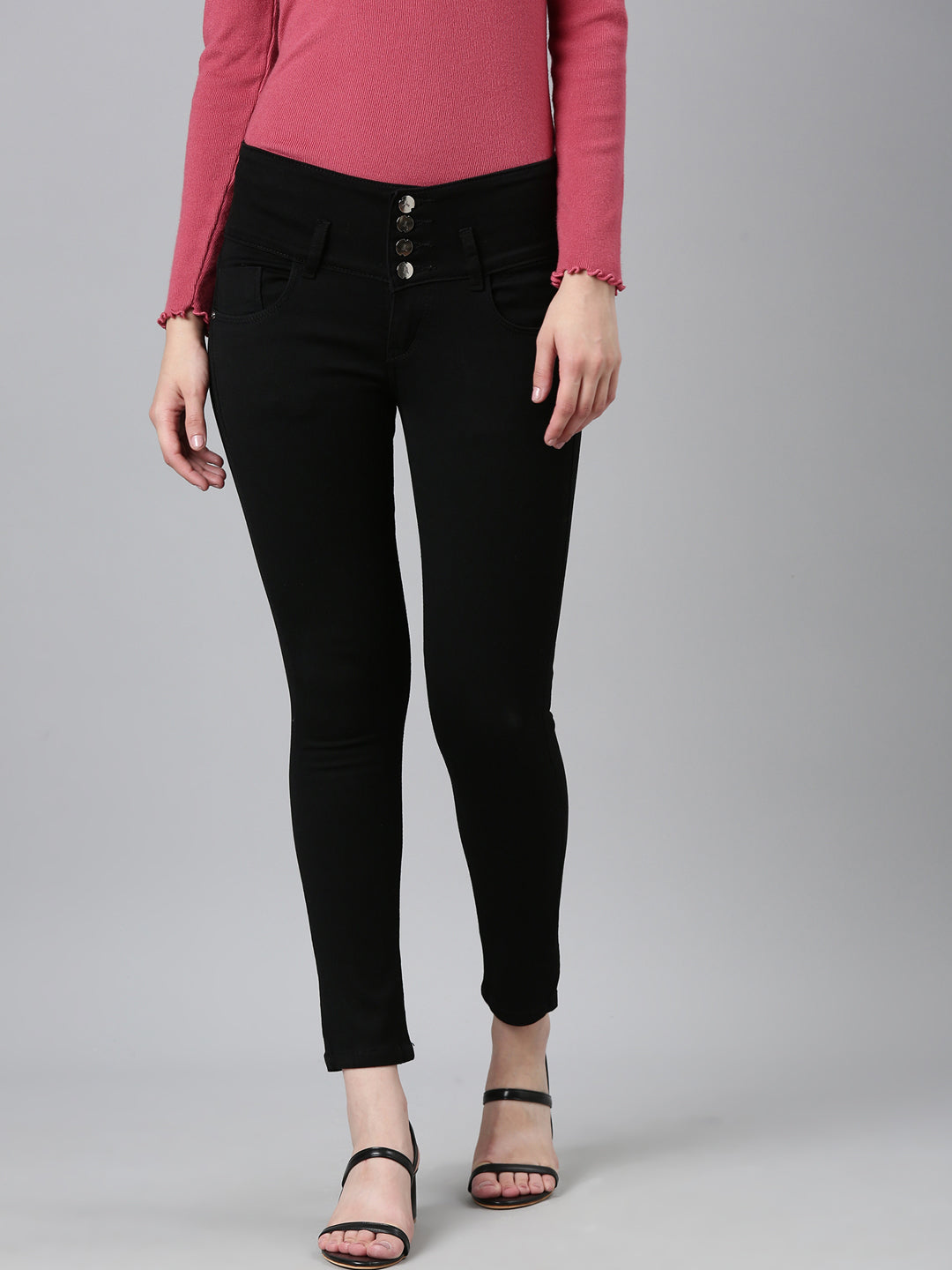 Women Black Solid Skinny Fit Denim Jeans