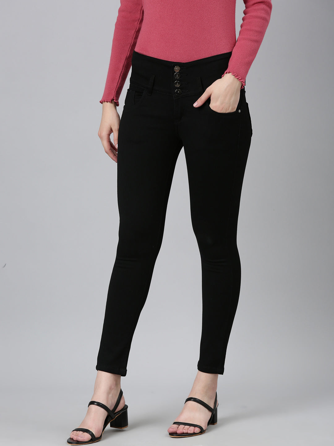 Women Black Solid Skinny Fit Denim Jeans