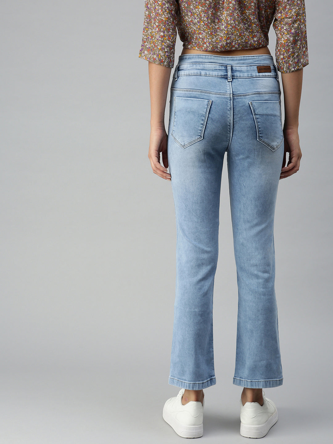 Women's Blue Solid Denim Straight Jeans