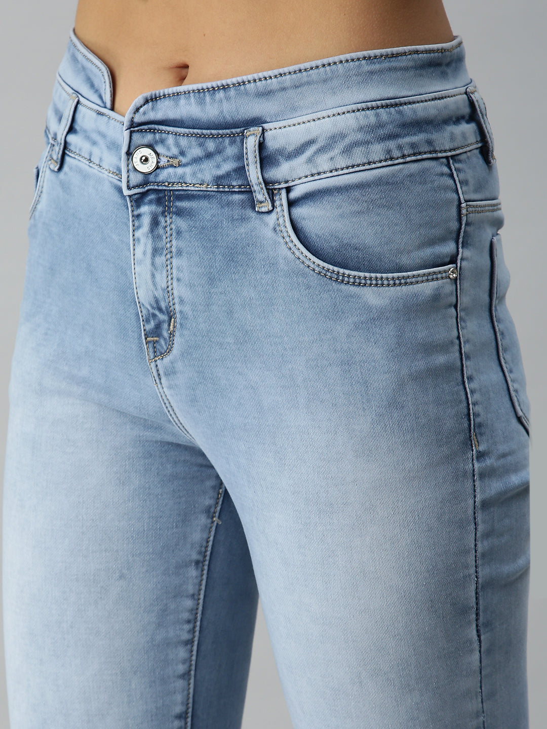 Women's Blue Solid Denim Straight Jeans