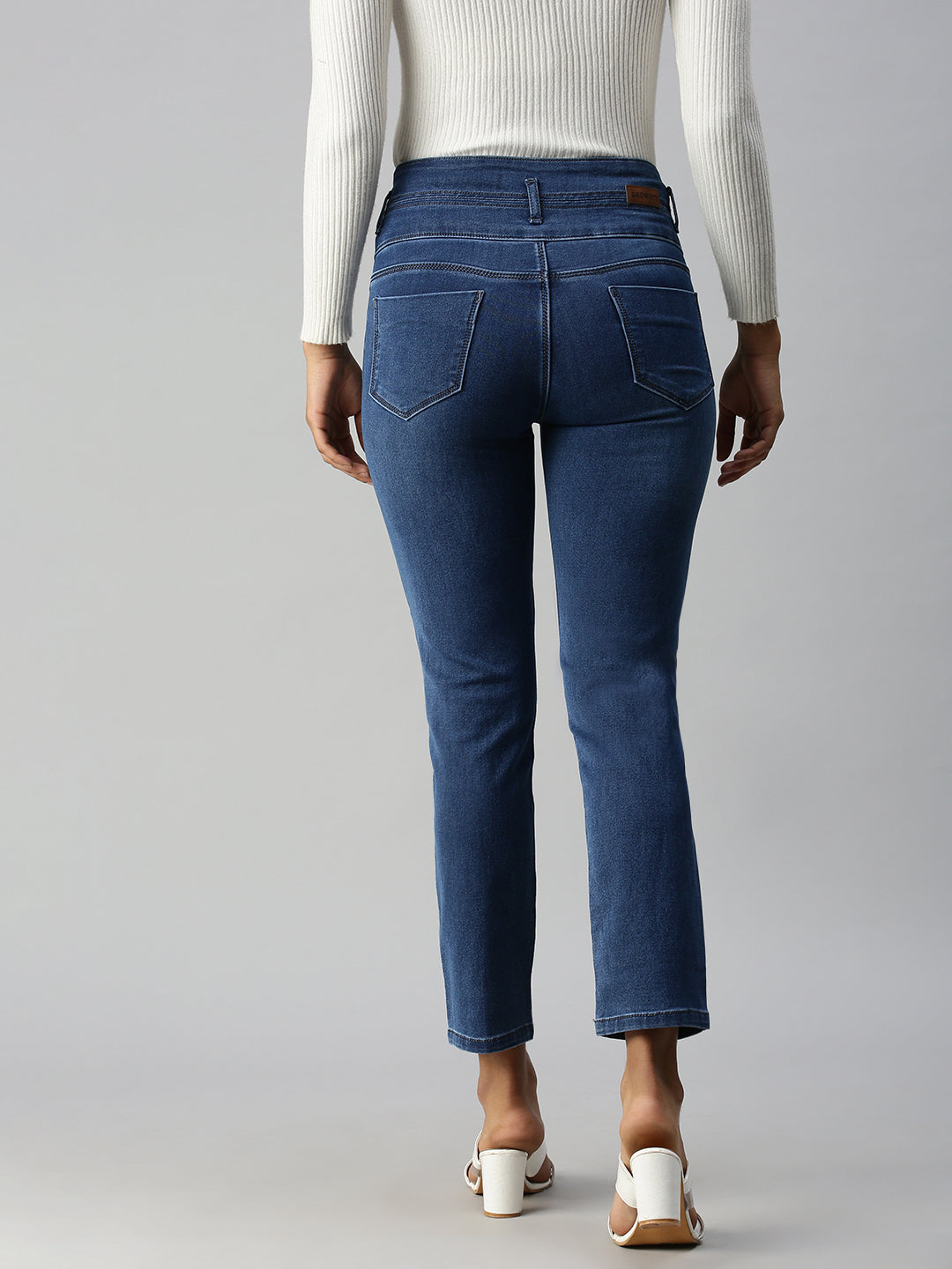 Women's Blue Solid Denim Slim Jeans