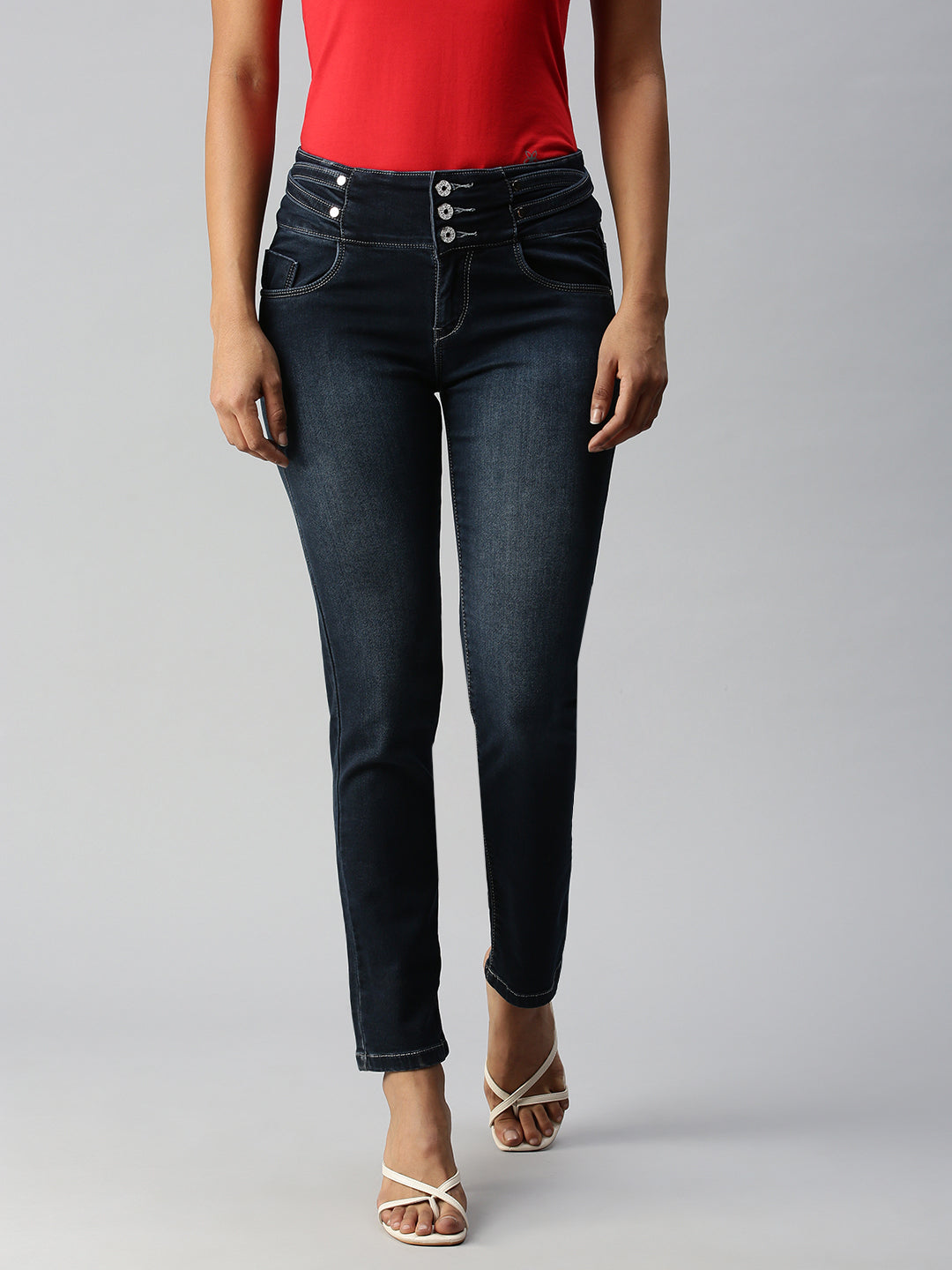 Women's Blue Solid Denim Skinny Jeans