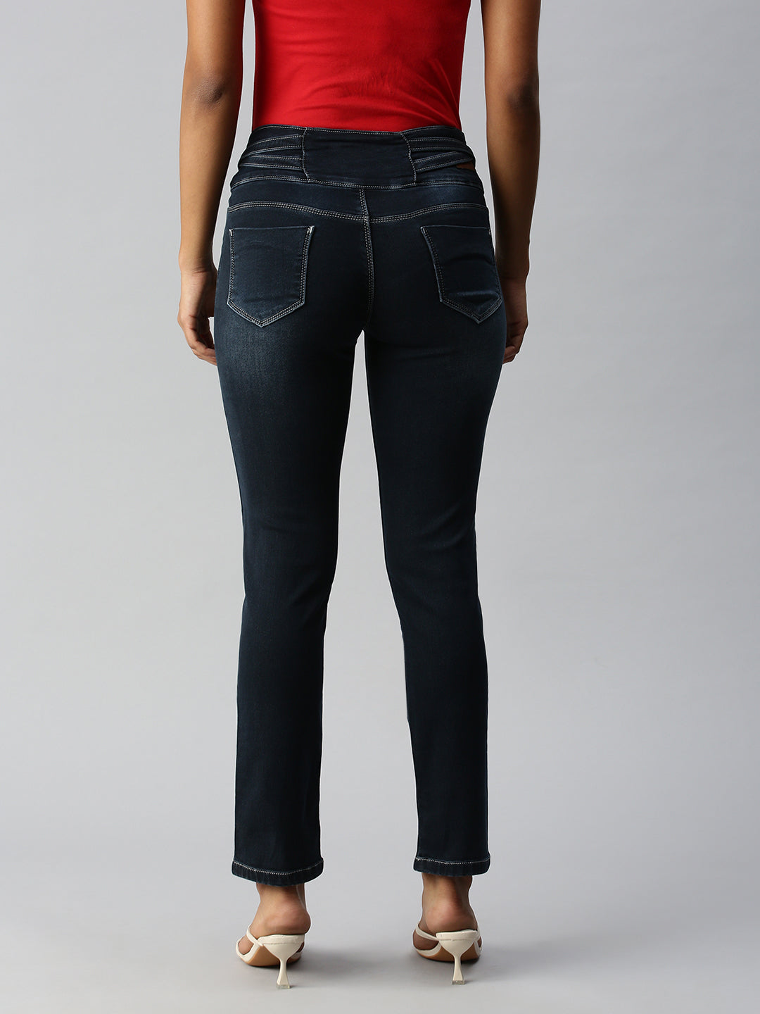 Women's Blue Solid Denim Skinny Jeans