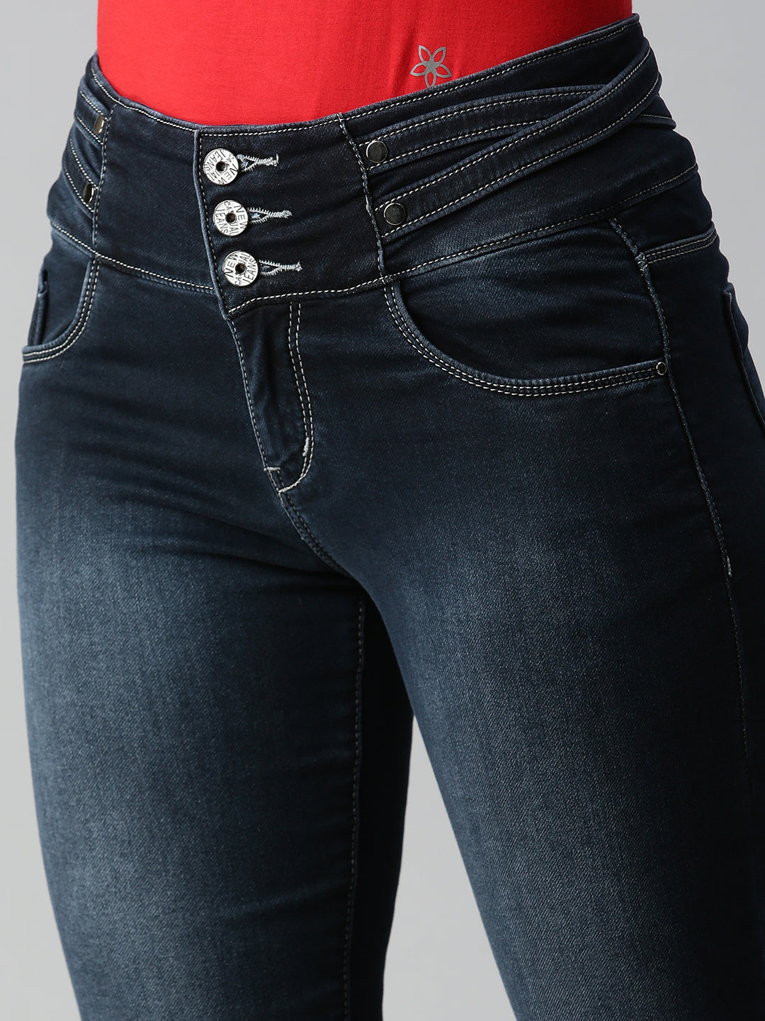 Women's Blue Solid Denim Skinny Jeans