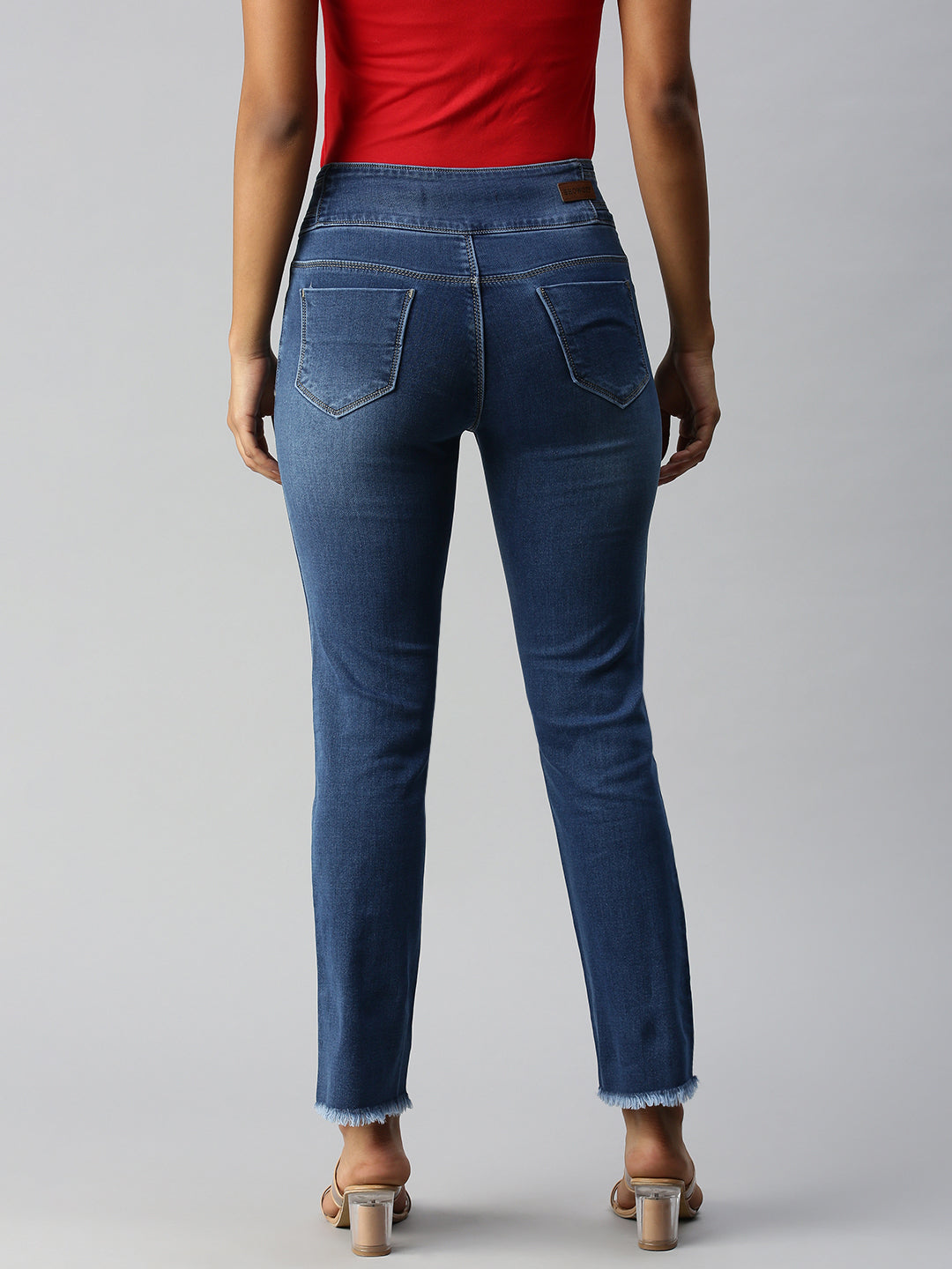 Women's Blue Solid Denim Straight Jeans