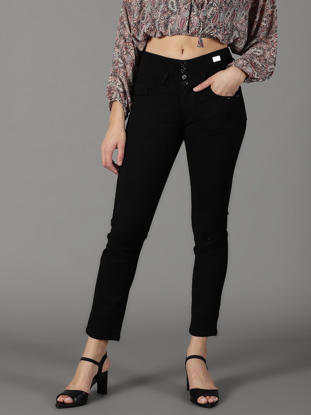 Women's Black Solid Fit Denim Jeans