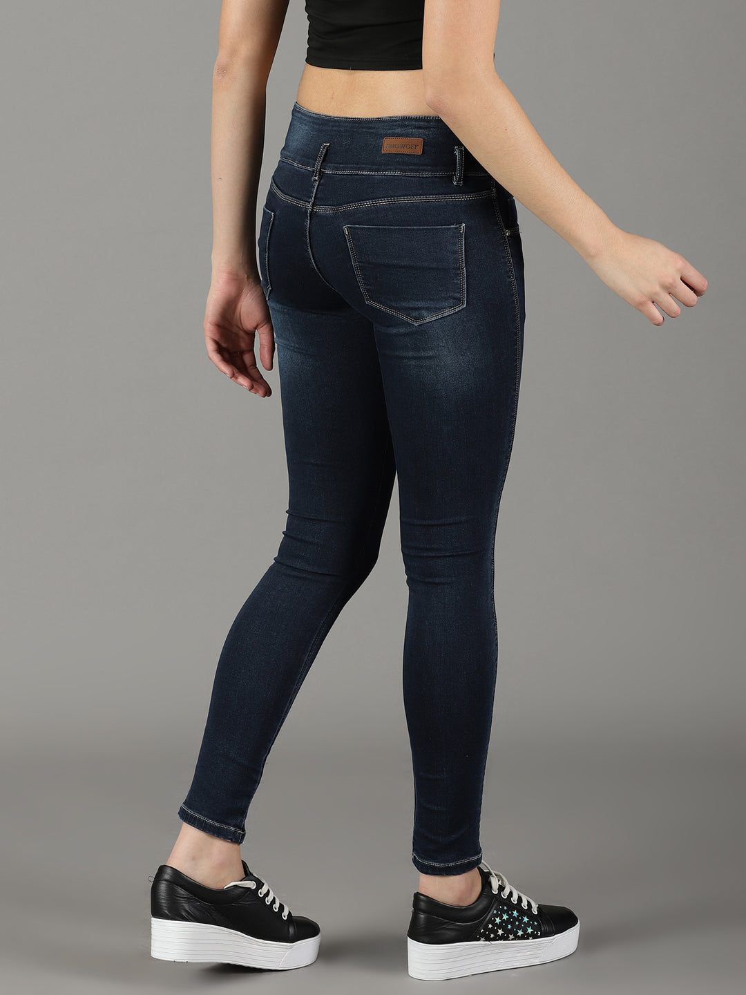 Women's Navy Blue Solid Skinny Fit Denim Jeans