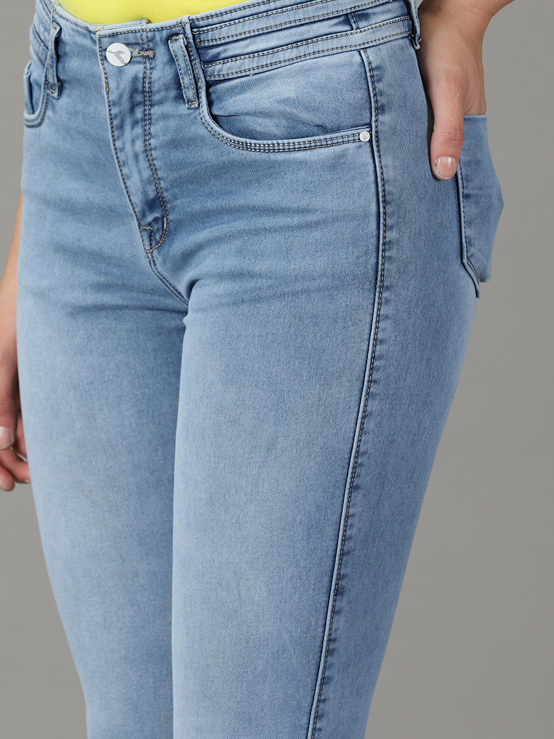 Women's Blue Solid Fit Denim Jeans