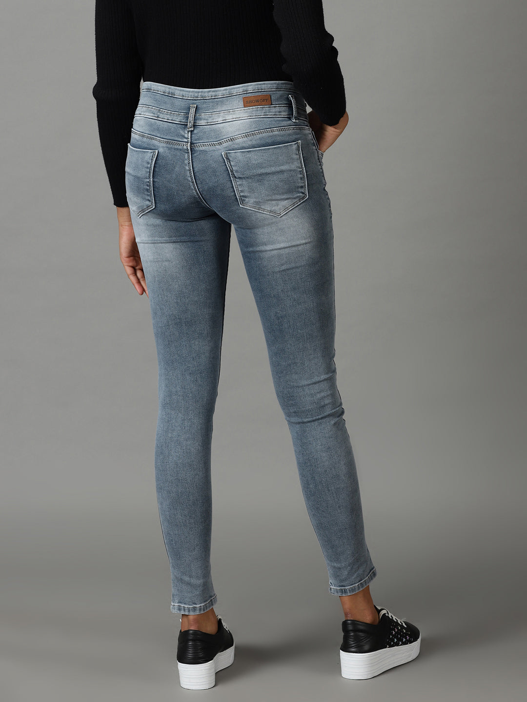 Women's Grey Solid Slim Fit Denim Jeans