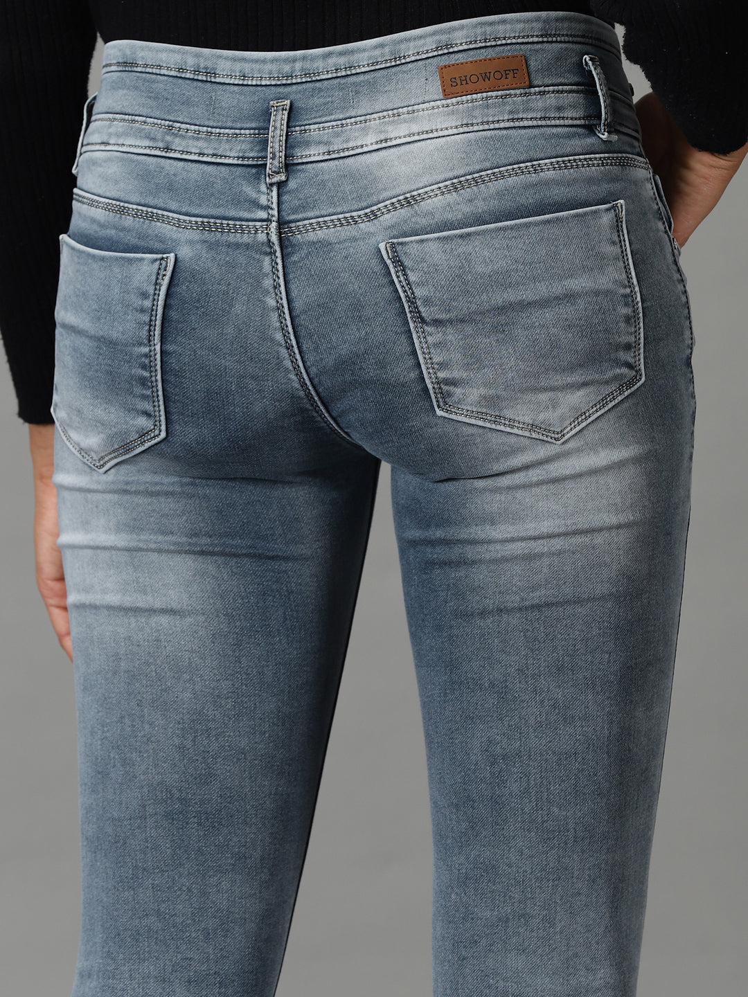 Women's Grey Solid Slim Fit Denim Jeans