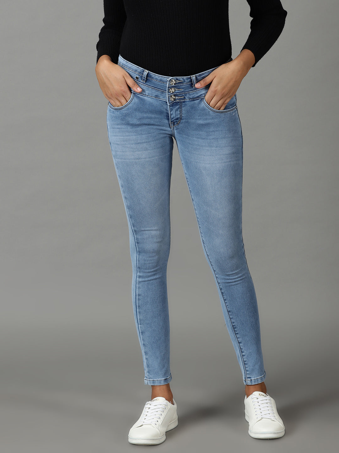 Women's Blue Solid Skinny Fit Denim Jeans