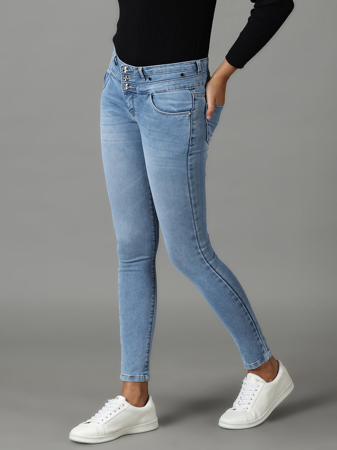 Women's Blue Solid Skinny Fit Denim Jeans