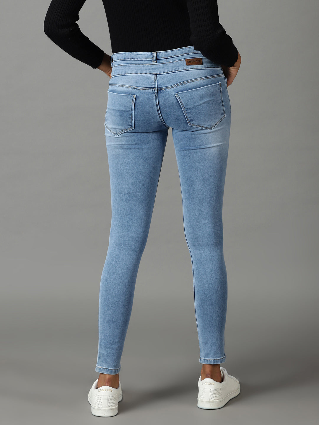 Women's Blue Solid Skinny Fit Denim Jeans