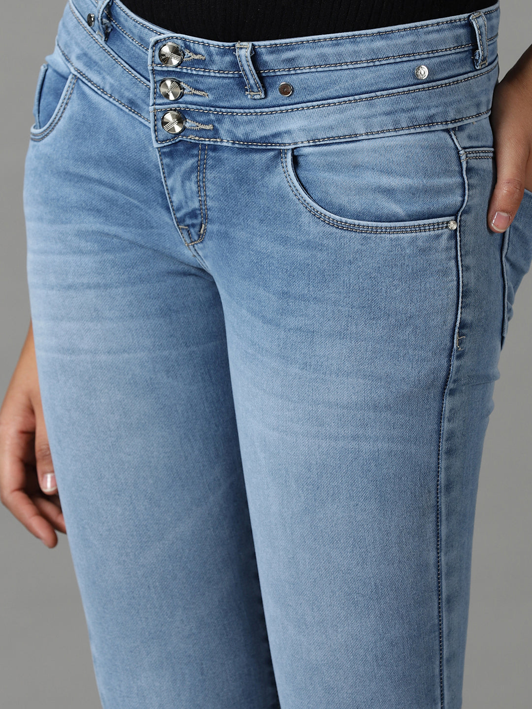 Women's Blue Solid Skinny Fit Denim Jeans