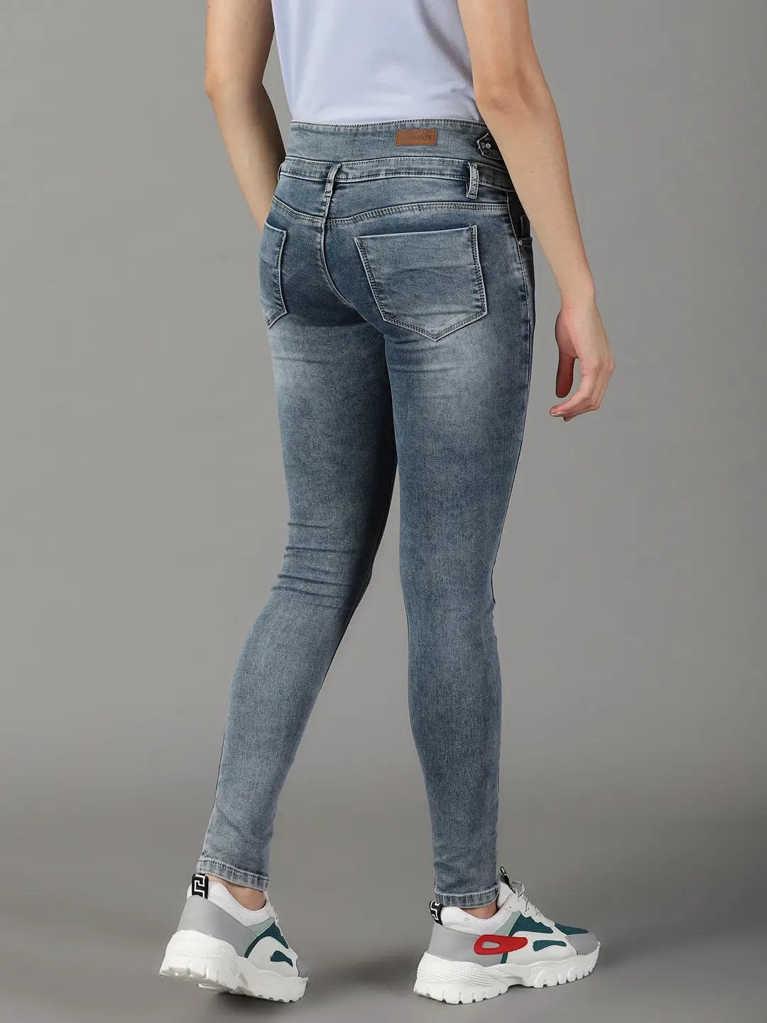 Women's Grey Solid Skinny Fit Denim Jeans