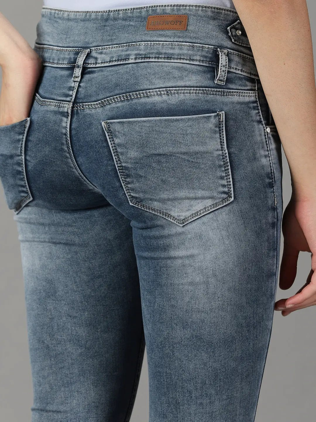 Women's Grey Solid Skinny Fit Denim Jeans