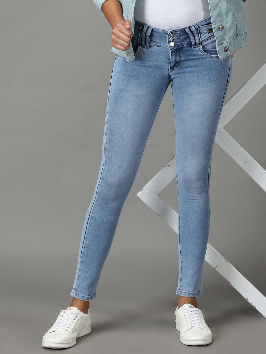 Women's Blue Solid Slim Fit Denim Jeans