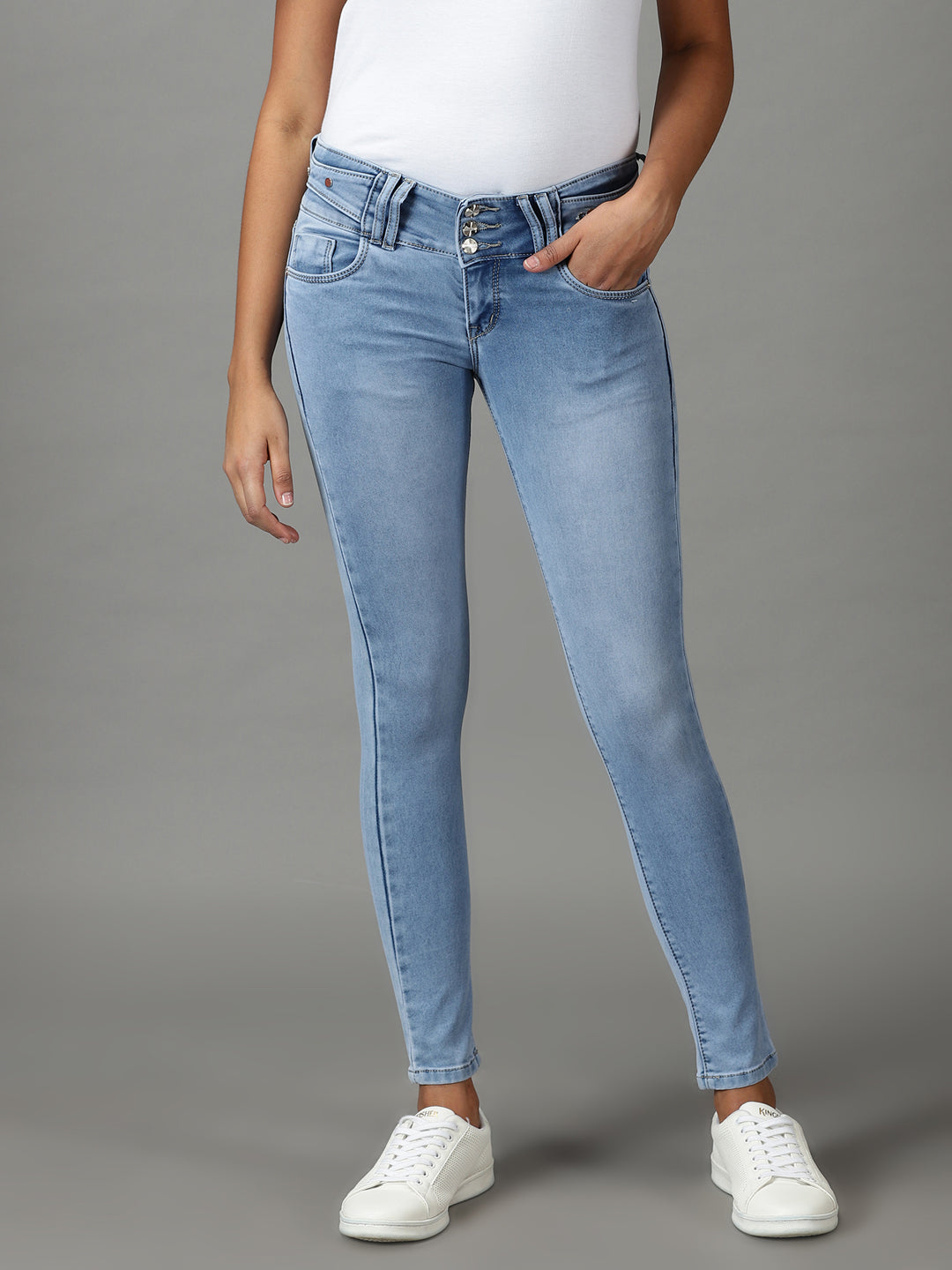 Women's Blue Solid Slim Fit Denim Jeans