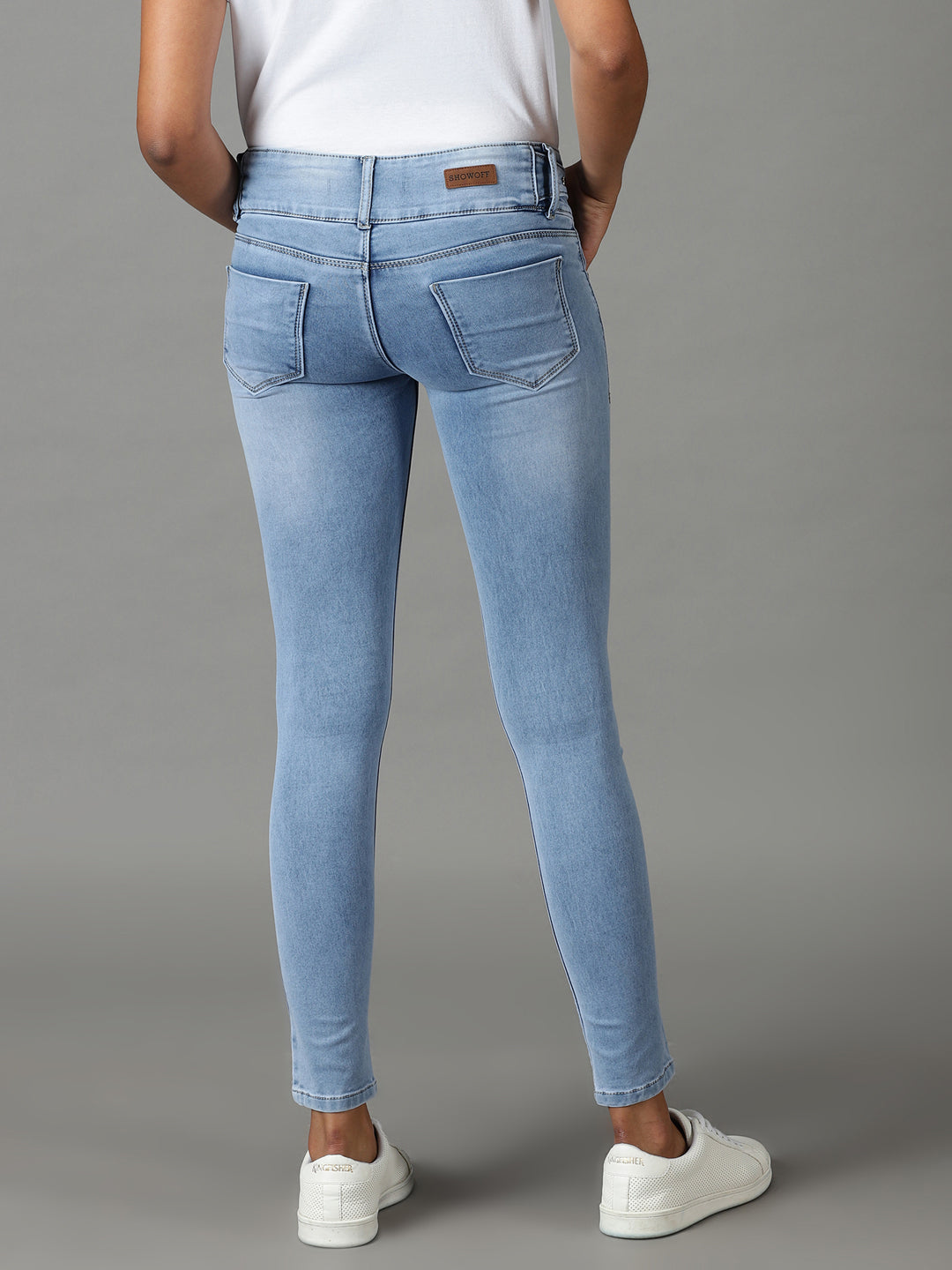 Women's Blue Solid Slim Fit Denim Jeans