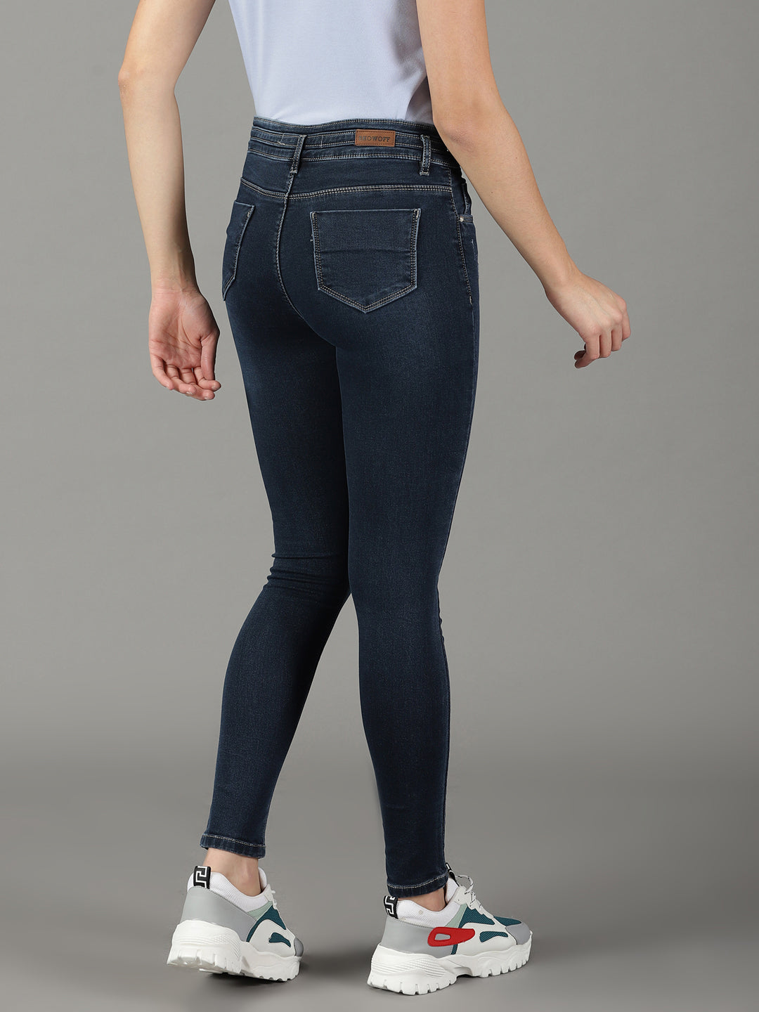 Women's Navy Blue Solid Slim Fit Denim Jeans