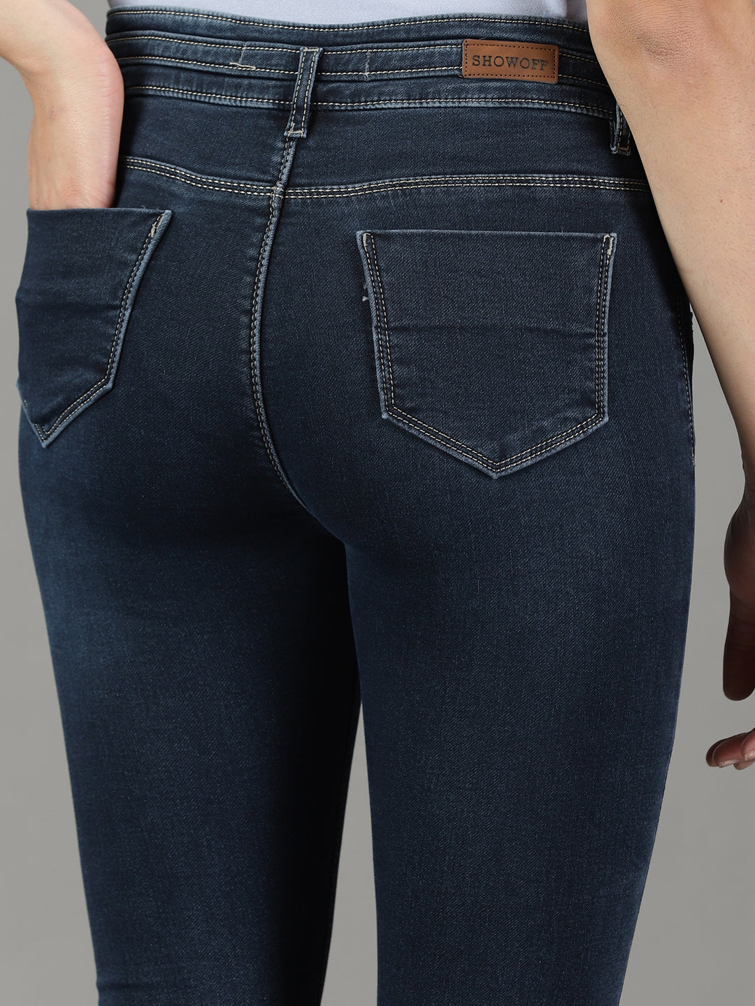 Women's Navy Blue Solid Slim Fit Denim Jeans