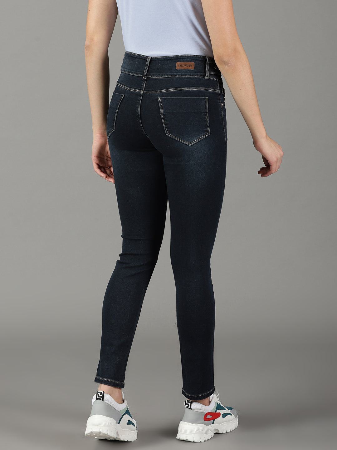 Women's Navy Blue Solid Fit Denim Jeans