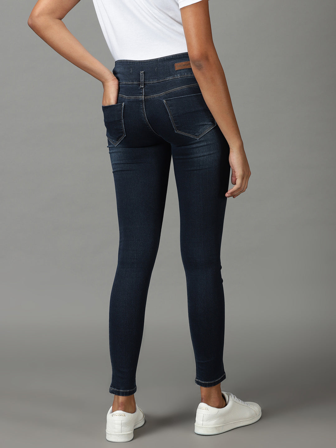 Women's Navy Blue Solid Slim Fit Denim Jeans