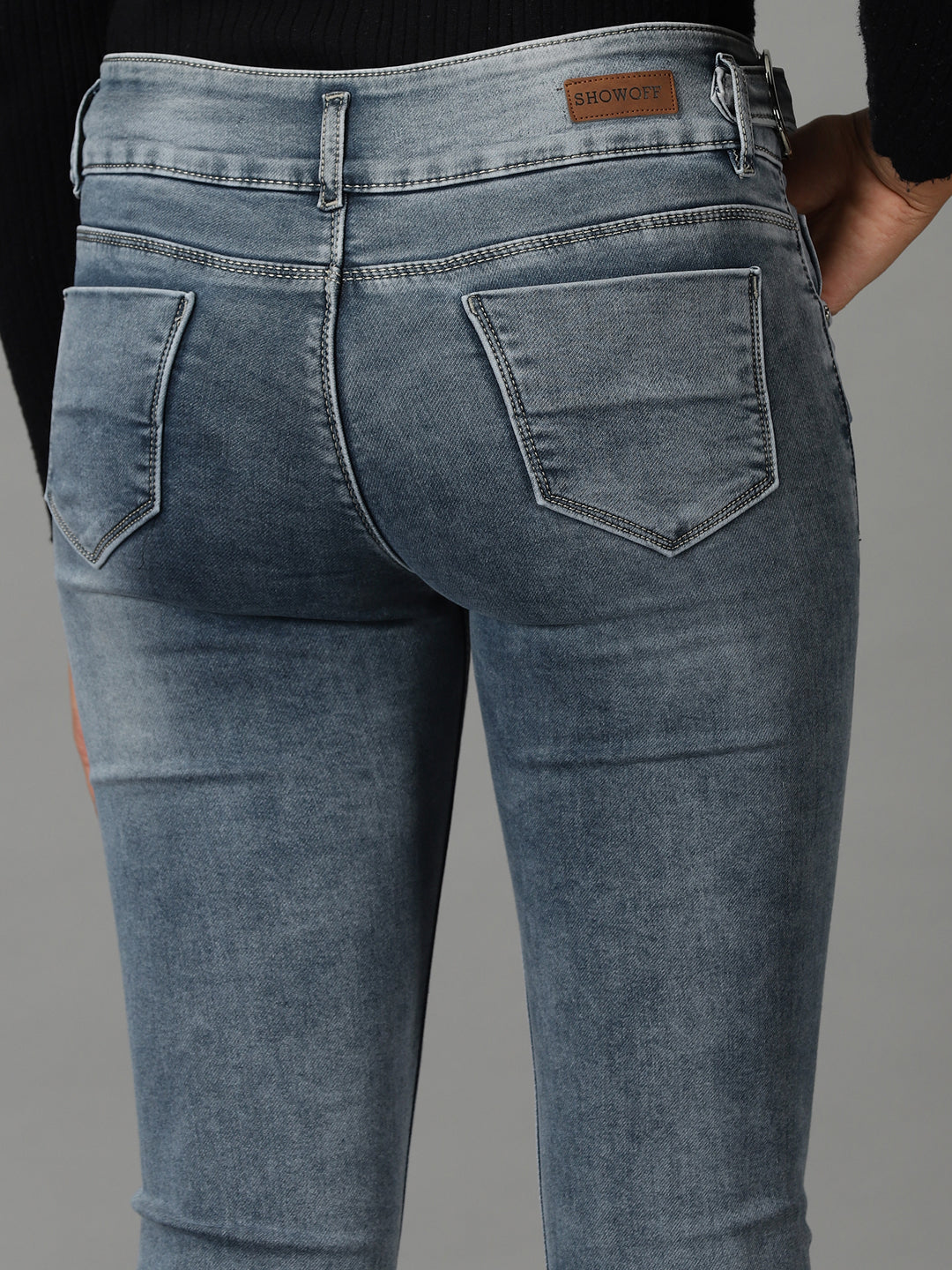 Women's Grey Solid Fit Denim Jeans