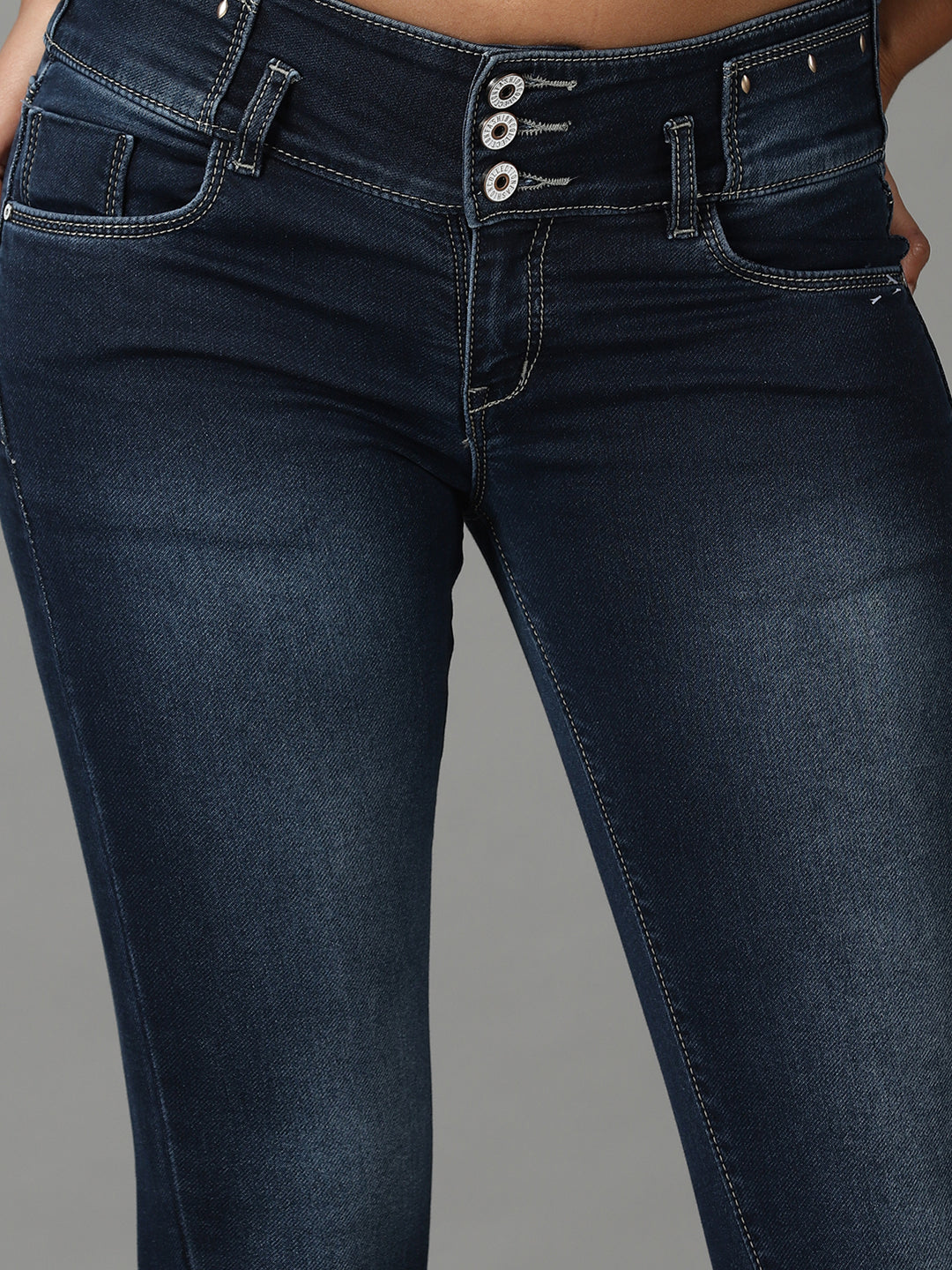 Women's Navy Blue Solid Super Skinny Fit Denim Jeans