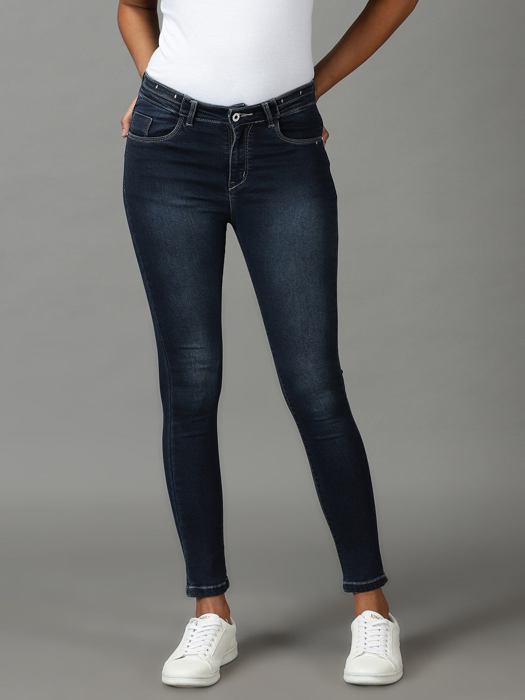 Women's Navy Blue Solid Skinny Fit Denim Jeans