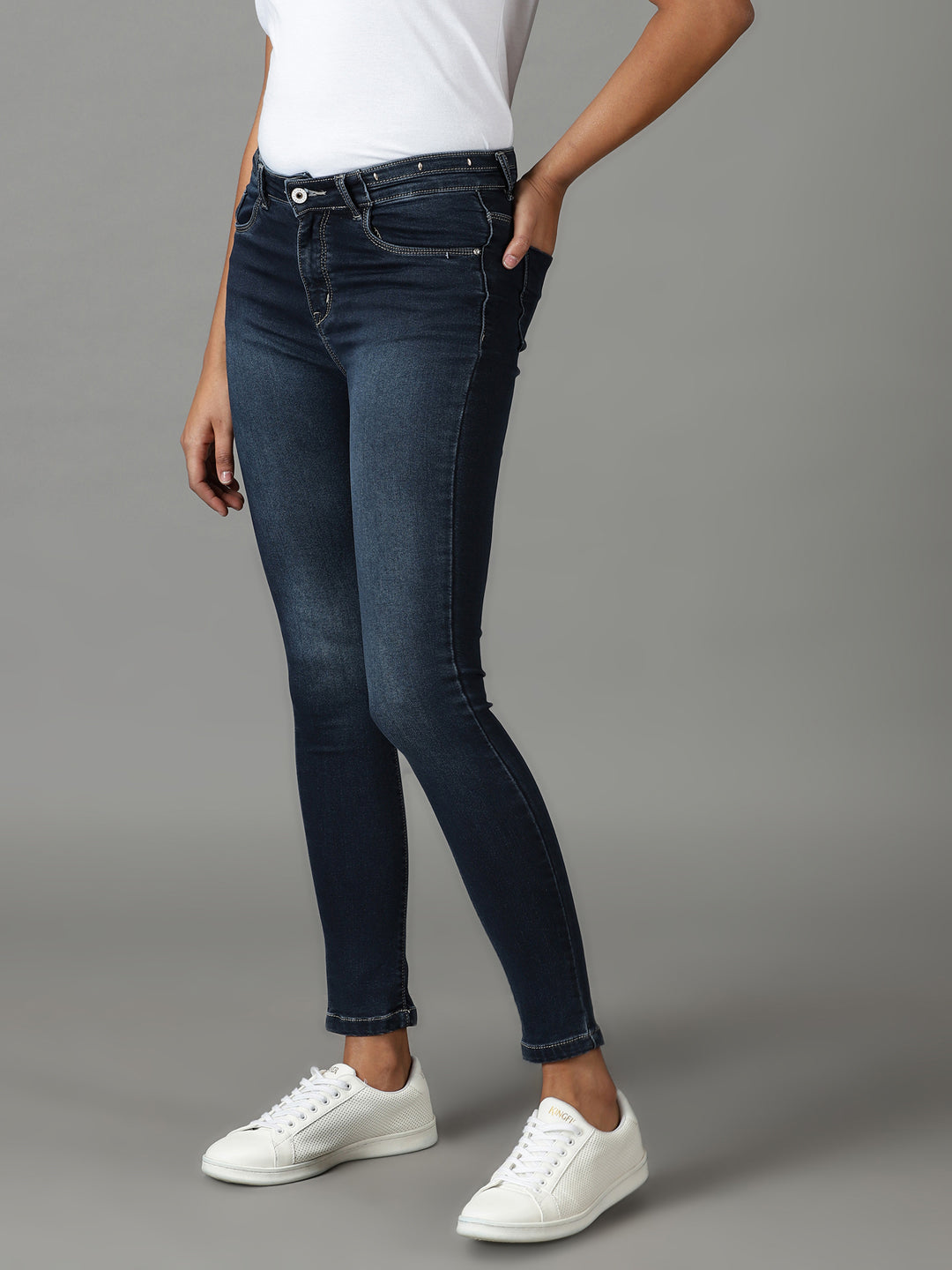 Women's Navy Blue Solid Skinny Fit Denim Jeans