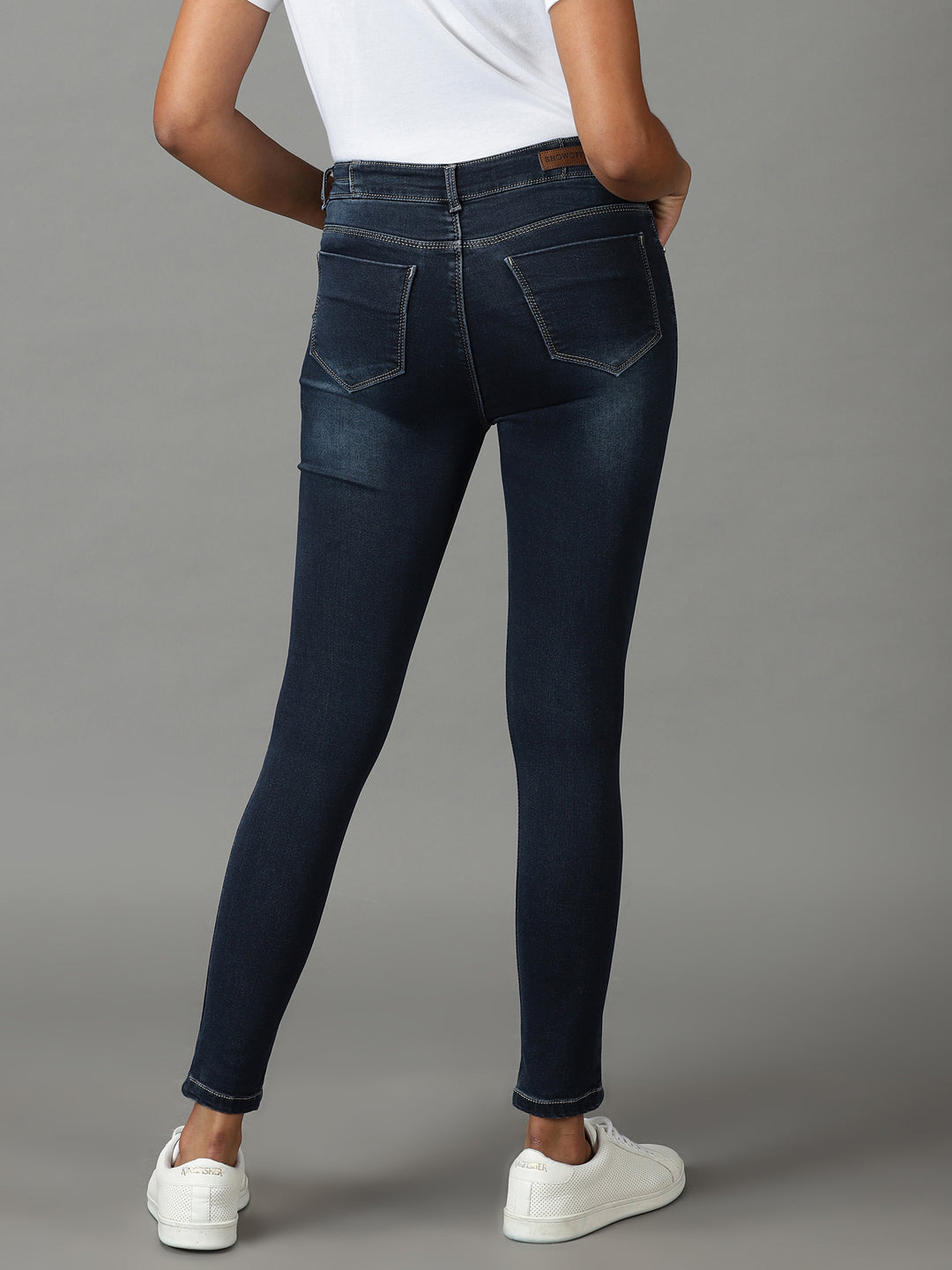 Women's Navy Blue Solid Skinny Fit Denim Jeans