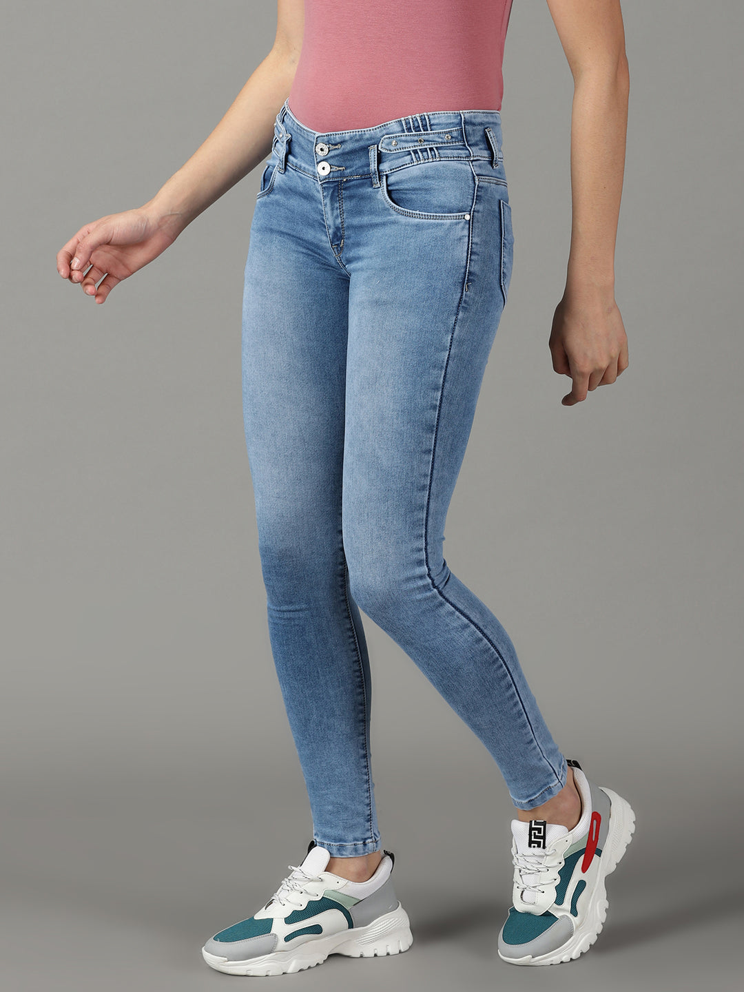 Women's Blue Solid Skinny Fit Denim Jeans