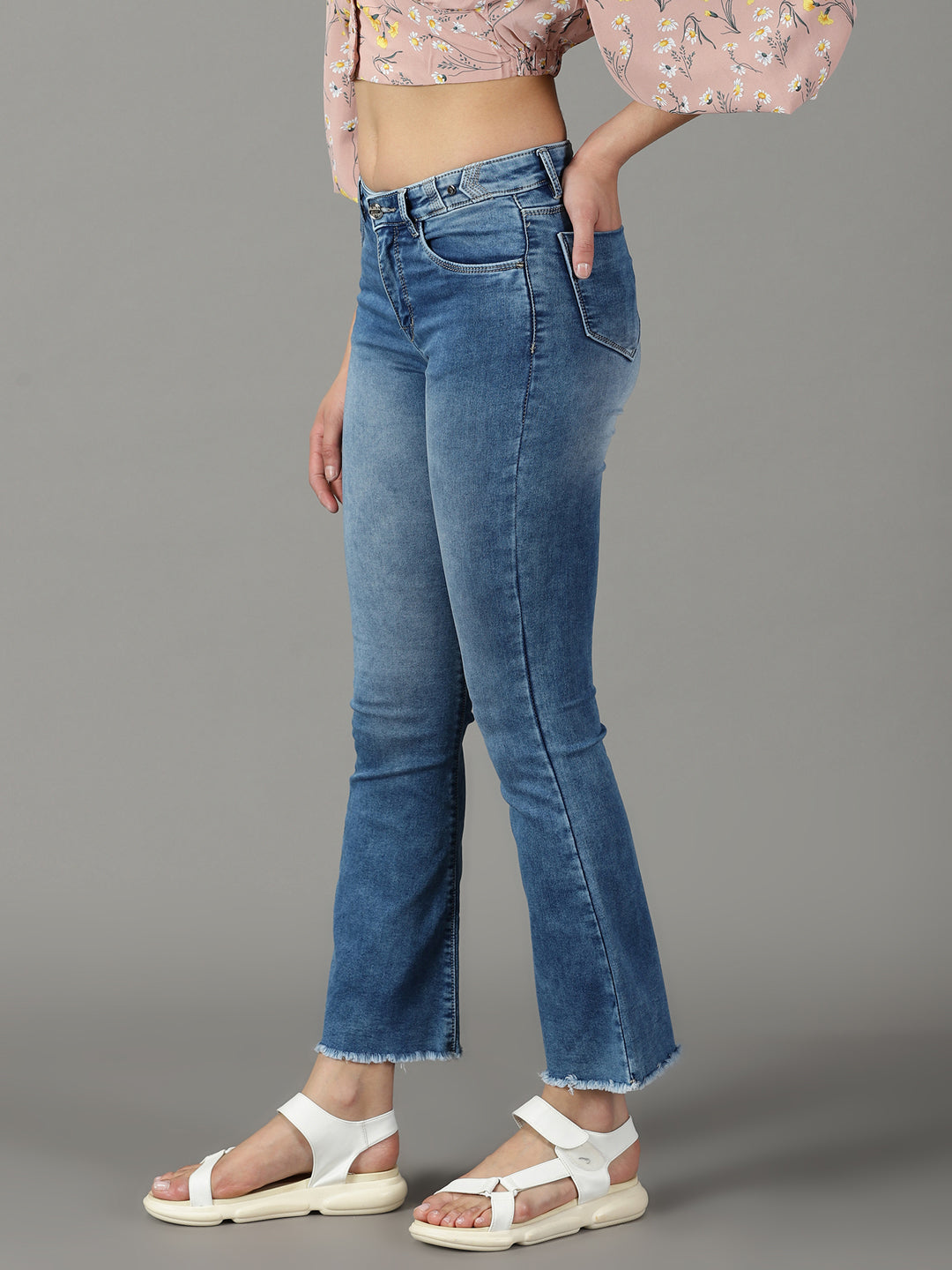 Women's Blue Solid Bootcut Denim Jeans