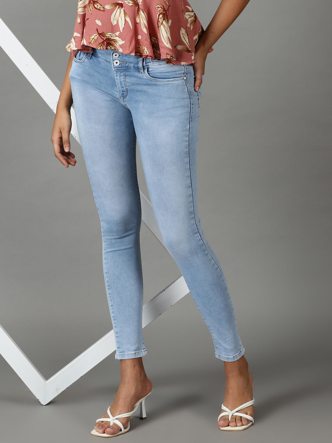 Women's Blue Solid Skinny Fit Denim Jeans