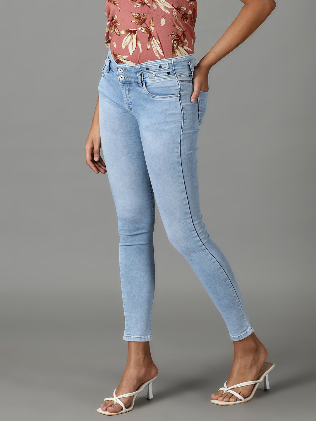 Women's Blue Solid Skinny Fit Denim Jeans