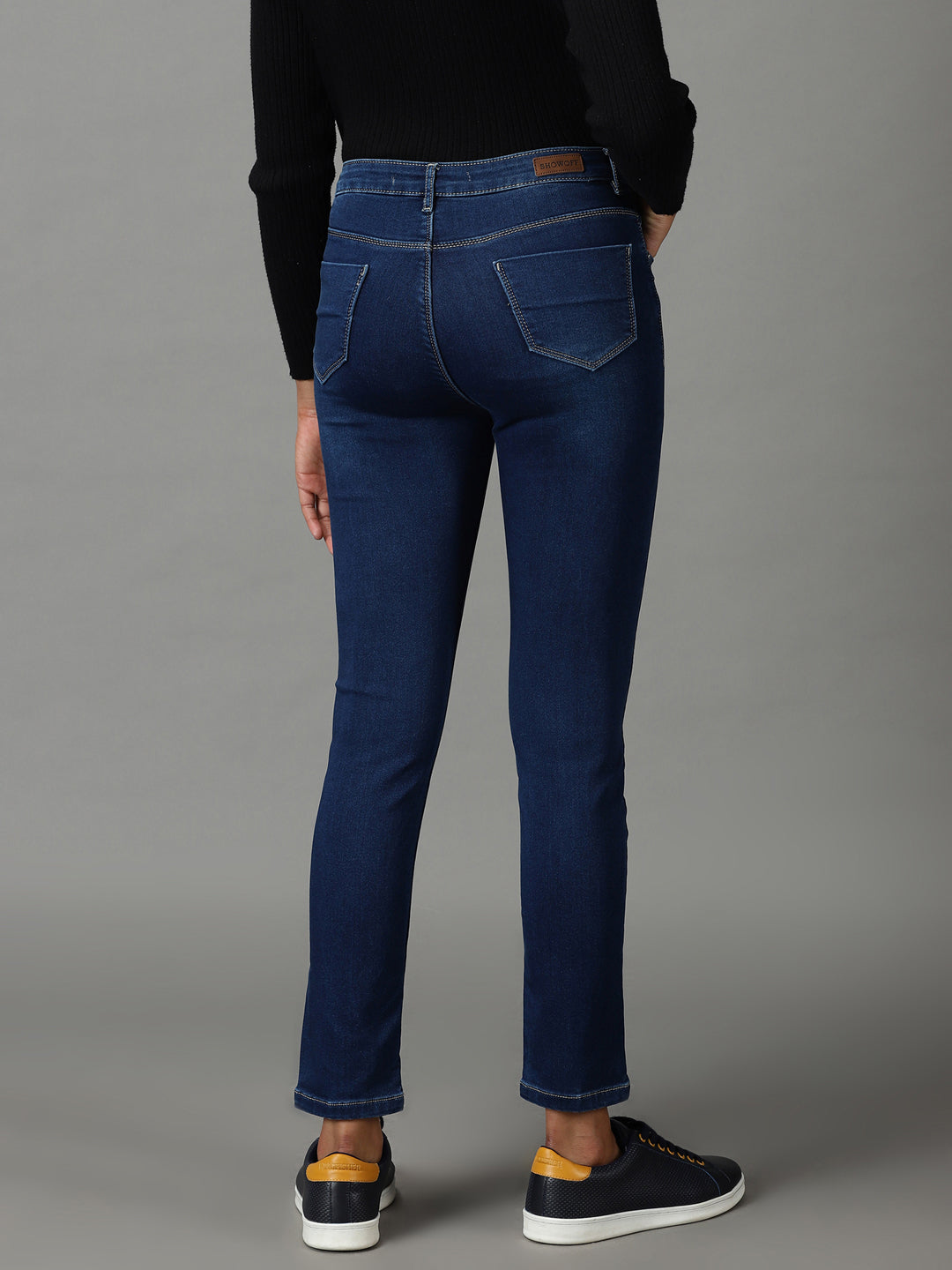 Women's Navy Blue Solid Slim Fit Denim Jeans