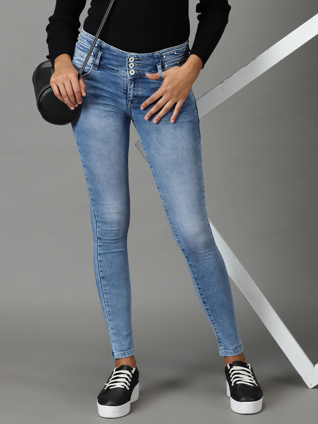 Women's Blue Solid Skinny Fit Denim Jeans