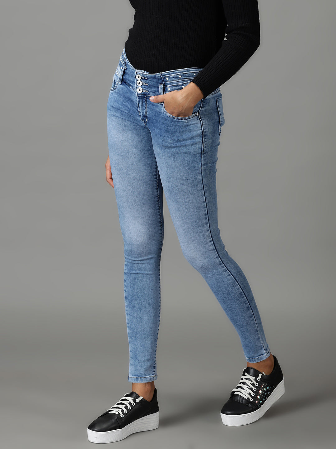 Women's Blue Solid Skinny Fit Denim Jeans