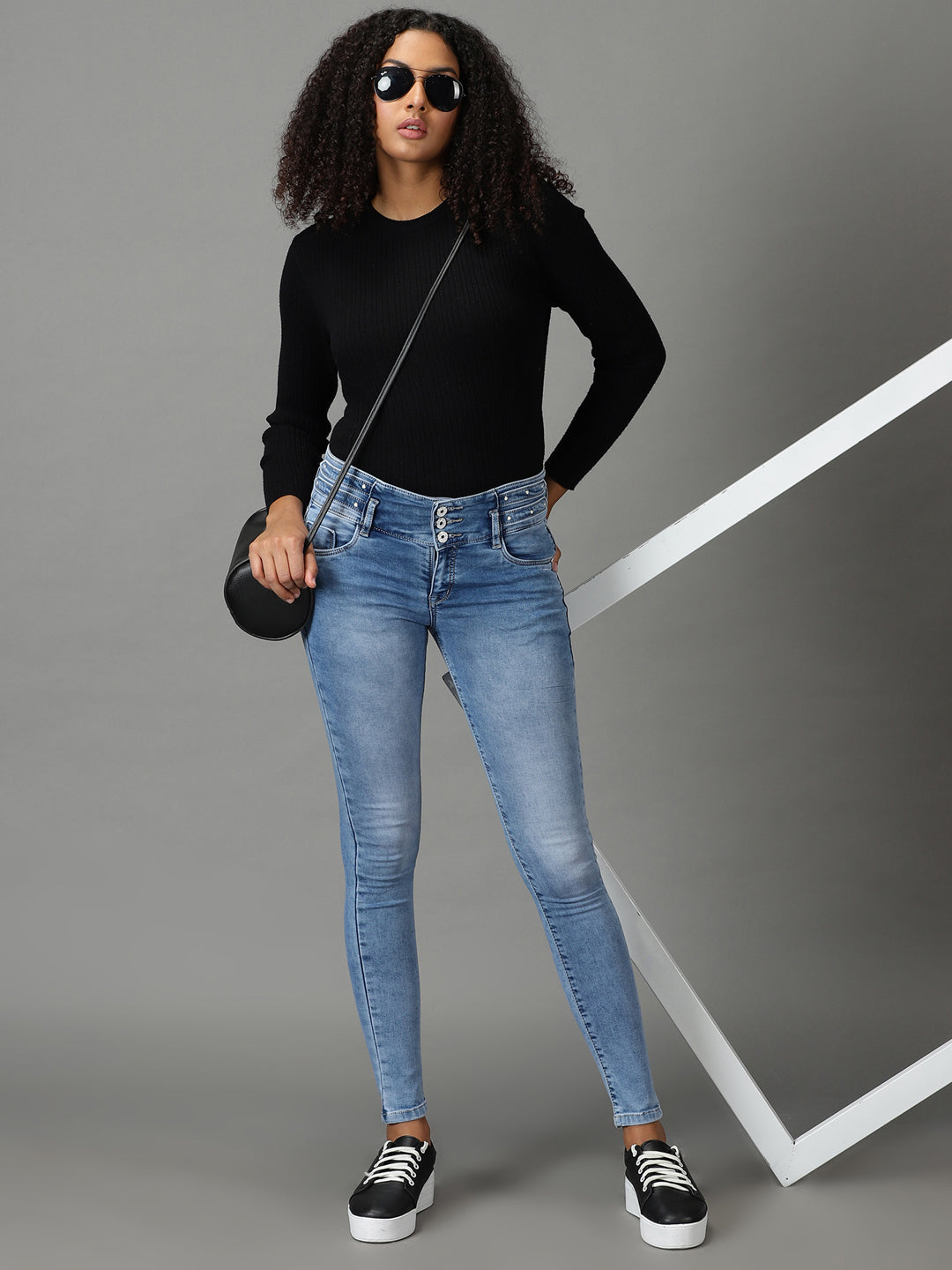 Women's Blue Solid Skinny Fit Denim Jeans