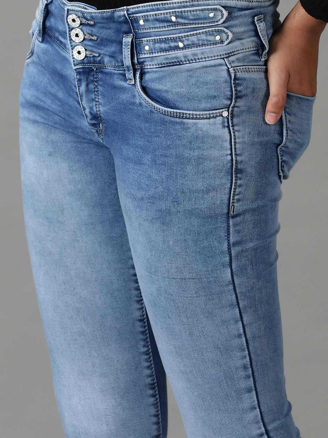 Women's Blue Solid Skinny Fit Denim Jeans