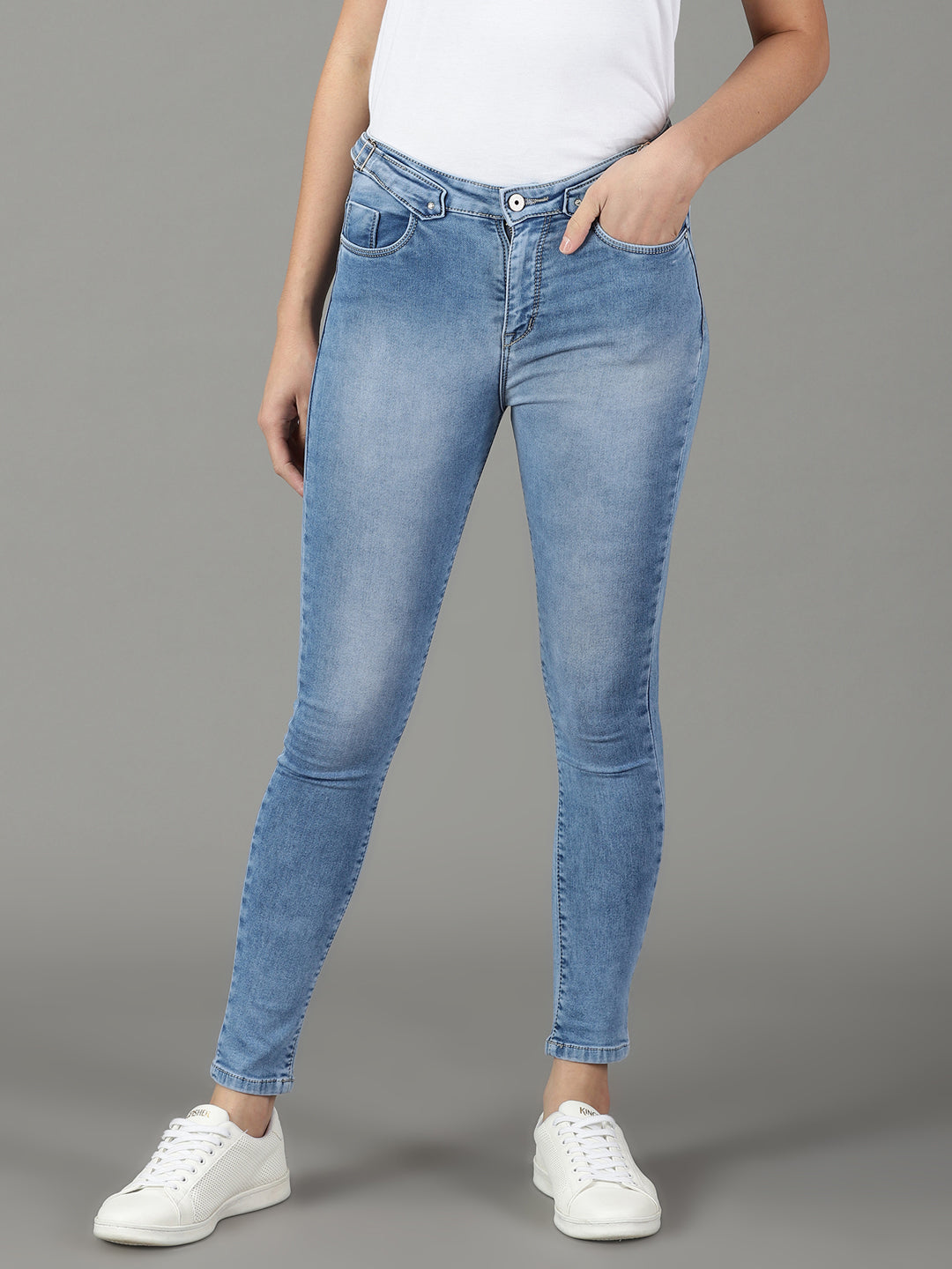 Women's Blue Solid Skinny Fit Denim Jeans