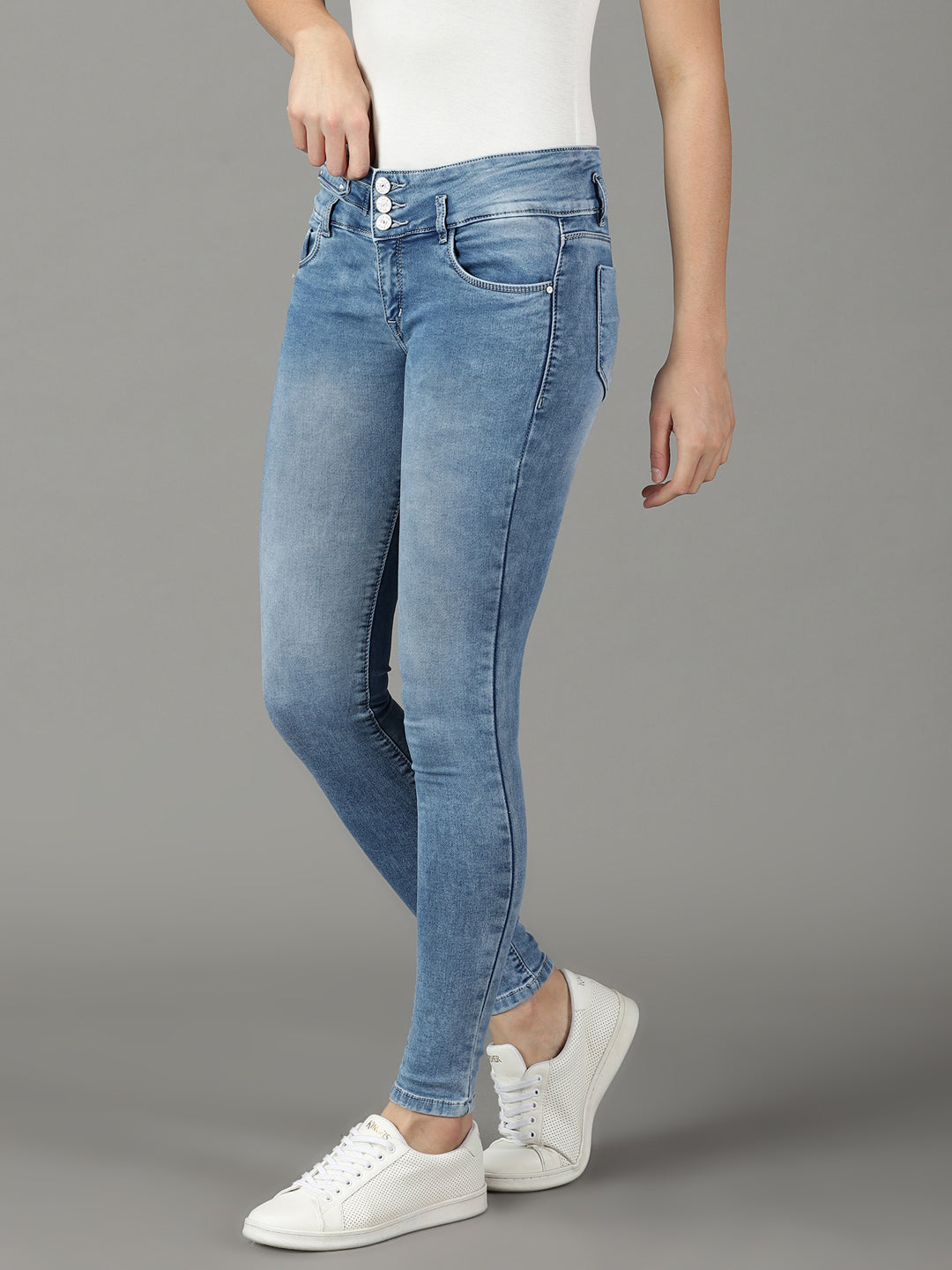 Women's Blue Solid Slim Fit Denim Jeans