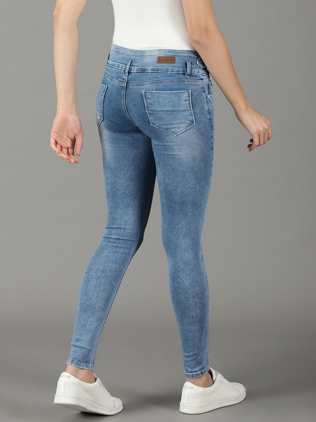 Women's Blue Solid Slim Fit Denim Jeans