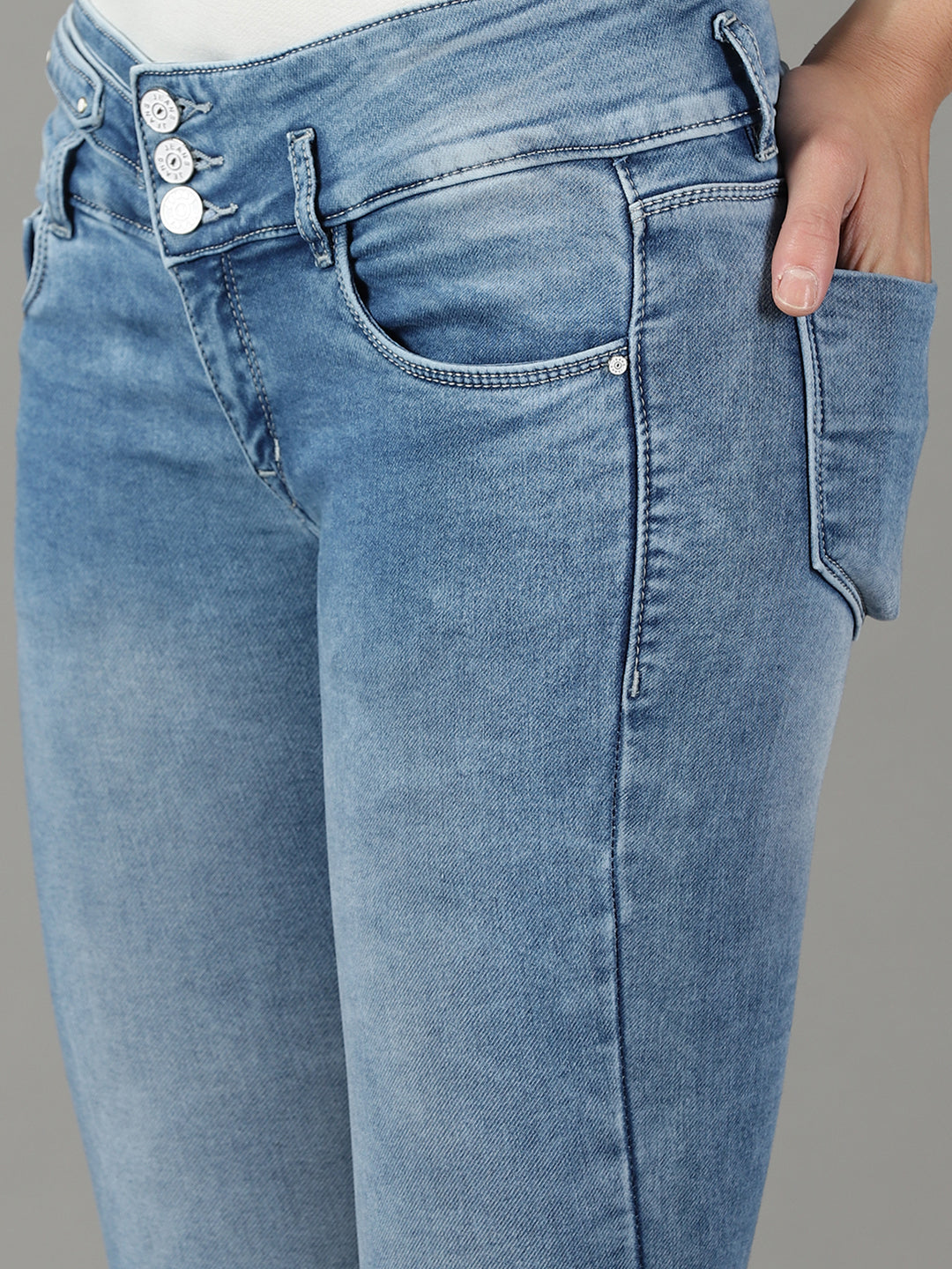 Women's Blue Solid Slim Fit Denim Jeans