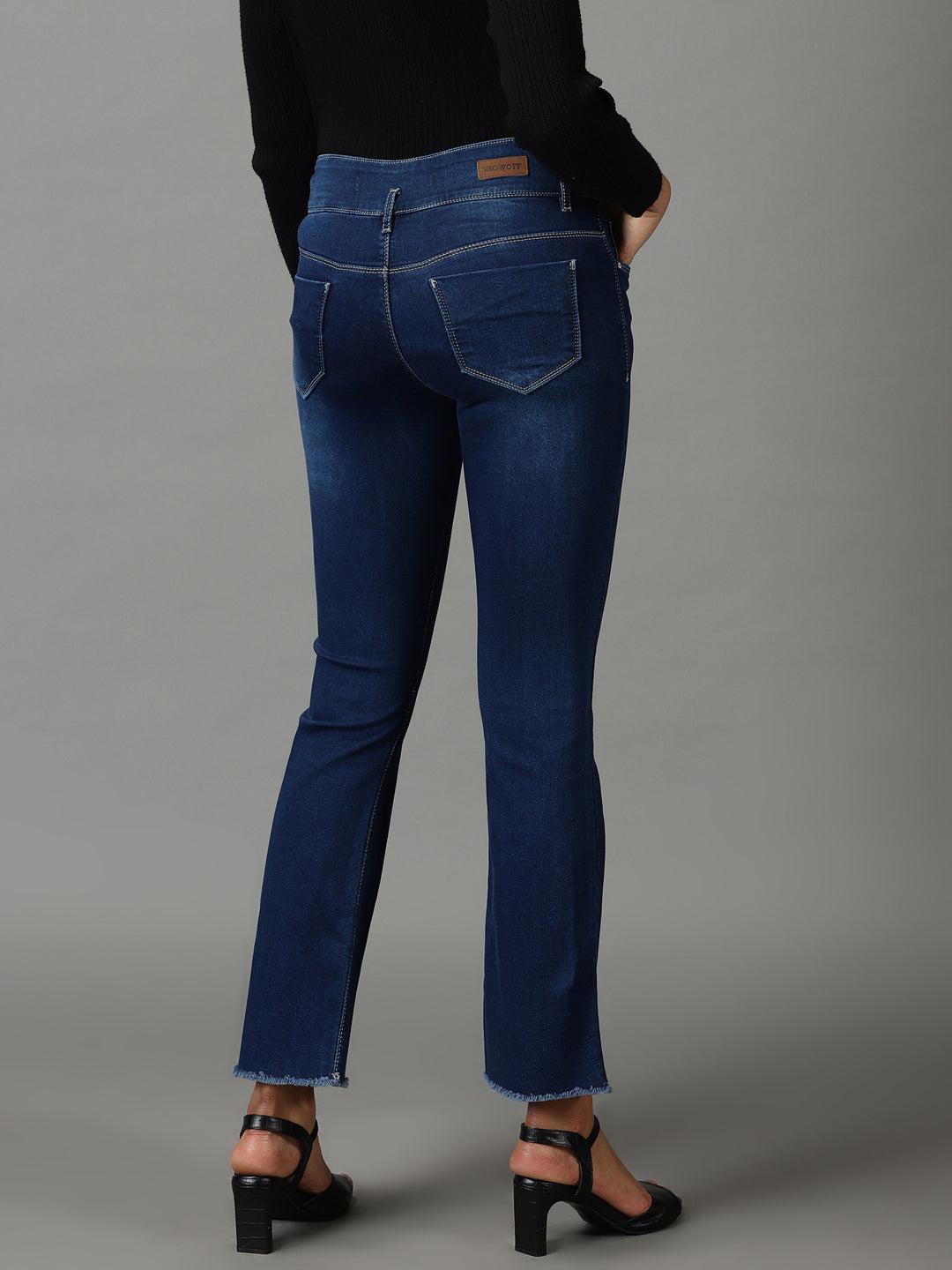 Women's Navy Blue Solid Bootcut Denim Jeans