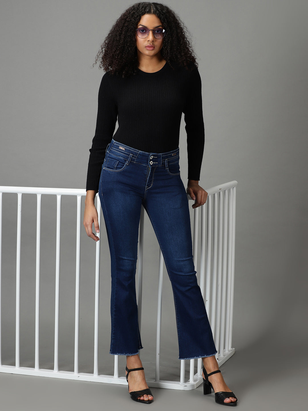 Women's Navy Blue Solid Bootcut Denim Jeans